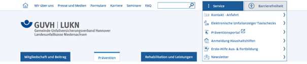 Kopfzeile der Webseite Screenshot des Kopfbereichs der Webseite